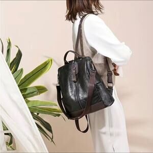 Vegan Leather Backpack One Shoulder Messenger Anti Theft Waterproof Travel